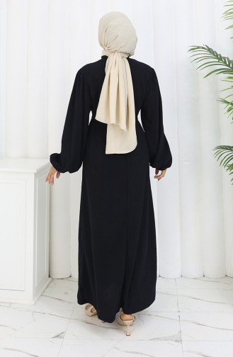 Elasticated Sleeve Belted Dress 2161-04 Navy Blue 2161-04
