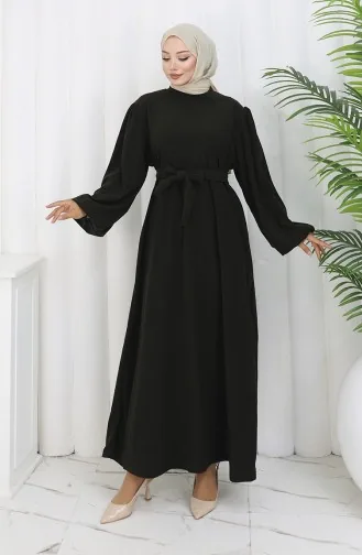Kleid Mit Elastischen Ärmeln Und Gürtel 2161-05 Khaki 2161-05