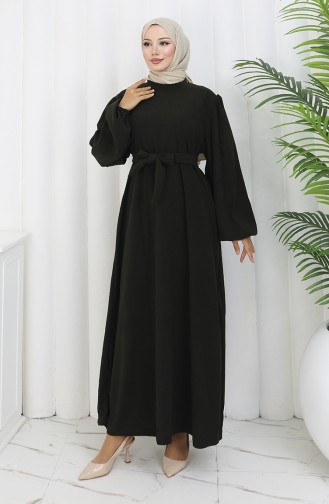 Robe Ceinturée à Manches élastiquées 2161-05 Kaki 2161-05