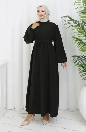 Kleid Mit Elastischen Ärmeln Und Gürtel 2161-05 Khaki 2161-05