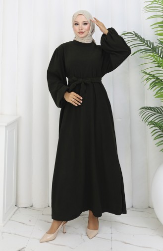 Robe Ceinturée à Manches élastiquées 2161-05 Kaki 2161-05