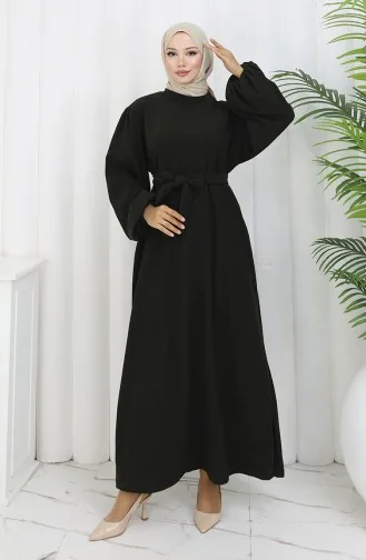Kleid Mit Elastischen Ärmeln Und Gürtel 2161-05 Khaki 2161-05