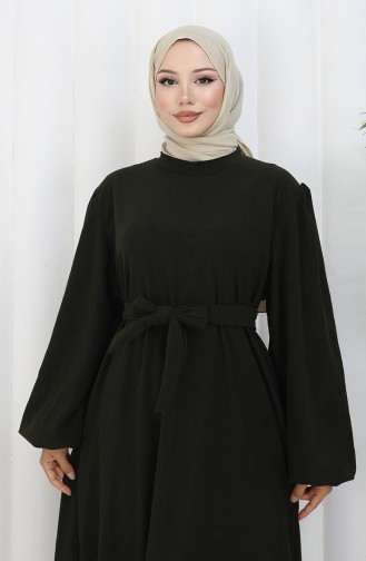 Robe Ceinturée à Manches élastiquées 2161-05 Kaki 2161-05