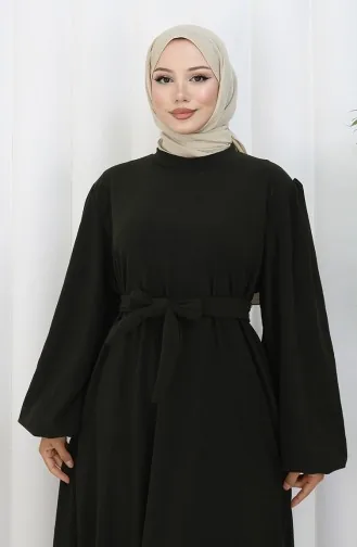 Kleid Mit Elastischen Ärmeln Und Gürtel 2161-05 Khaki 2161-05