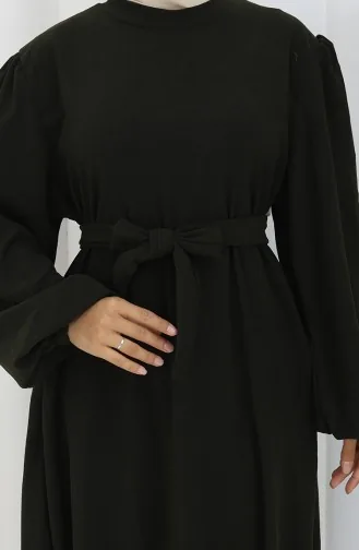 Kleid Mit Elastischen Ärmeln Und Gürtel 2161-05 Khaki 2161-05