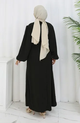 Kleid Mit Elastischen Ärmeln Und Gürtel 2161-05 Khaki 2161-05