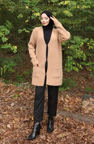 كارديجان جيب محبوك 0412-01 بلون القهوة والحليب 0412-01