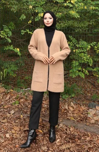 كارديجان جيب محبوك 0412-01 بلون القهوة والحليب 0412-01