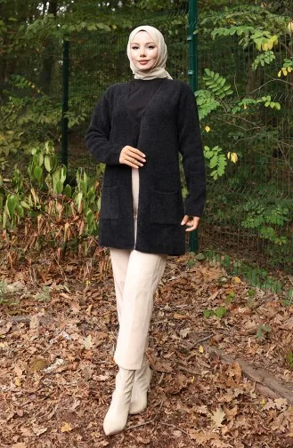 Strickjacke Mit Tasche 0412-03 Schwarz 0412-03