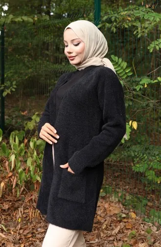 Strickjacke Mit Tasche 0412-03 Schwarz 0412-03
