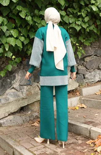 Gebreide Tuniek Met Bloemenapplicatie Tweedelig Setje 1009-04 Petrol 1009-04