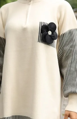 Gebreide Bloemenapplicatie Tuniek Broek Tweedelig Set 1009-05 Beige 1009-05