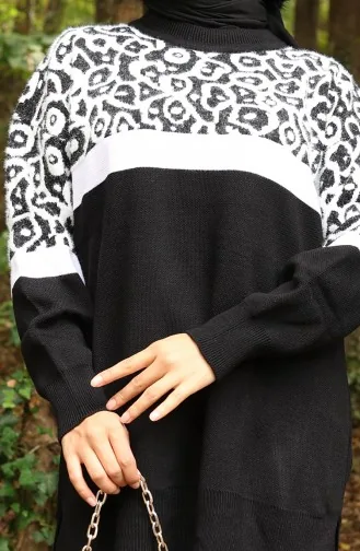 Ensemble Deux Pièces En Tricot Tunique Et Pantalon Garnis Motif 1013-05 Noir 1013-05