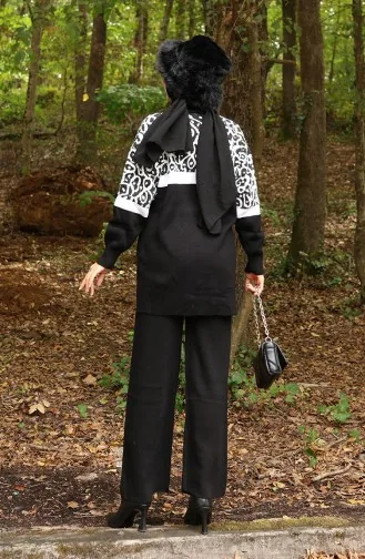 Ensemble Deux Pièces En Tricot Tunique Et Pantalon Garnis Motif 1013-05 Noir 1013-05
