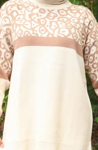 Triko Desenli Garnili Tunik Pantolon İkili Takım 1013-07 Bej