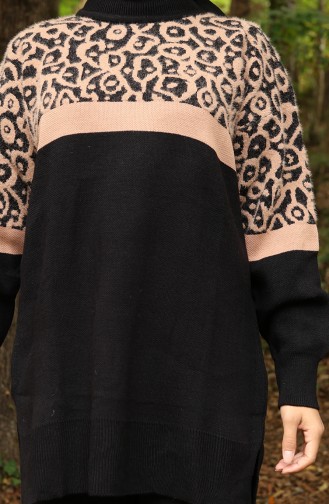 Strickmode Gemusterte Garnierte Tunika Hose Zweiteiliger Anzug 1013-08 Milchkaffee Schwarz 1013-08
