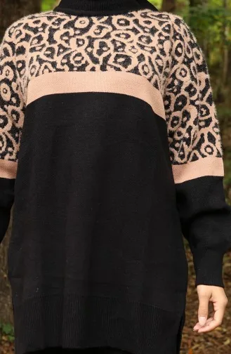 Ensemble Deux Pièces En Tricot Tunique Et Pantalon Garnis Motif 1013-08 Noir Café Au Lait 1013-08