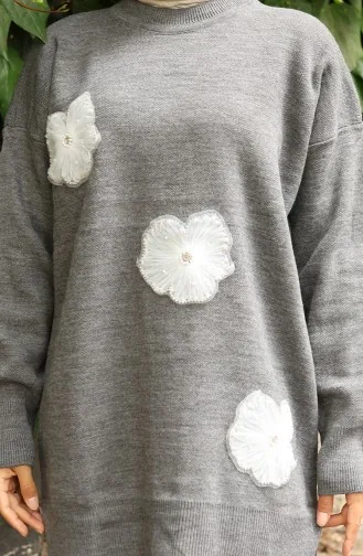 Gebreid Kralen Geborduurd Tuniek Broek Tweedelig Pak 1016-04 Grijs 1016-04