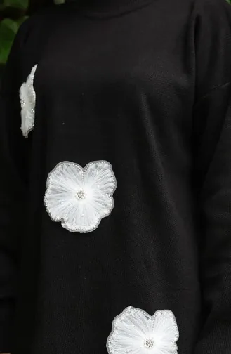 طقم تونيك وبنطلون محبوك مطرز بالخرز من قطعتين 1016-06 أسود 1016-06