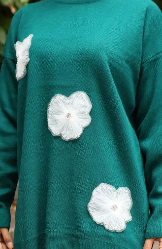 Gebreide Tuniek Met Kralenborduursel Tweedelig Setje 1016-07 Petrol 1016-07