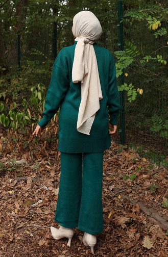 Knitwear Floral Figured Tunic Trousers Two Piece Set 1017-05 Petrol 1017-05