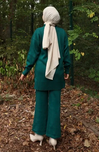 Knitwear Floral Figured Tunic Trousers Two Piece Set 1017-05 Petrol 1017-05