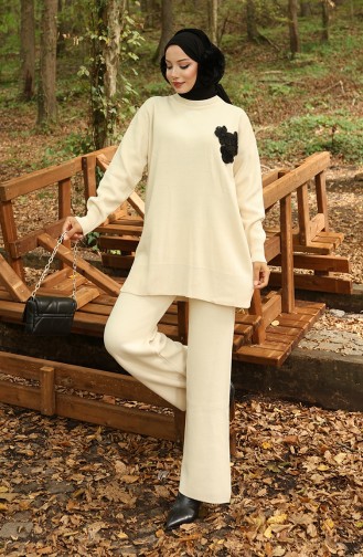 Gebreide Tuniek Met Kralenborduursel Tweedelig Setje 1021-01 Beige 1021-01