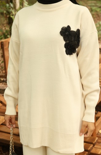 Gebreide Tuniek Met Kralenborduursel Tweedelig Setje 1021-01 Beige 1021-01
