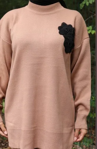 Knitwear Beaded Embroidered Tunic Trousers Two Piece Suit 1021-02 Milk Coffee 1021-02