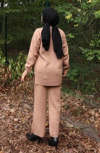 Knitwear Beaded Embroidered Tunic Trousers Two Piece Suit 1021-02 Milk Coffee 1021-02