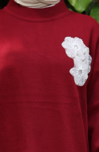 Triko Boncuk İşlemeli Tunik Pantolon İkili Takım 1021-04 Bordo