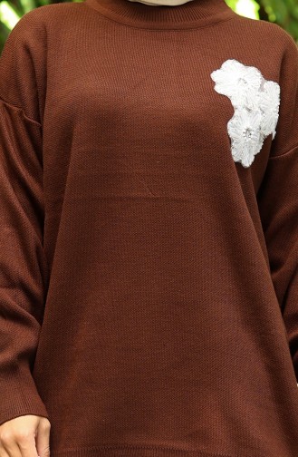 Knitwear Beaded Embroidered Tunic Trousers Two Piece Suit 1021-05 Brown 1021-05