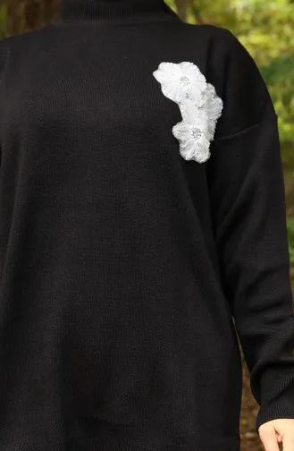 Ensemble Deux Pièces Tunique Et Pantalon En Tricot Brodé De Perles 1021-08 Noir 1021-08