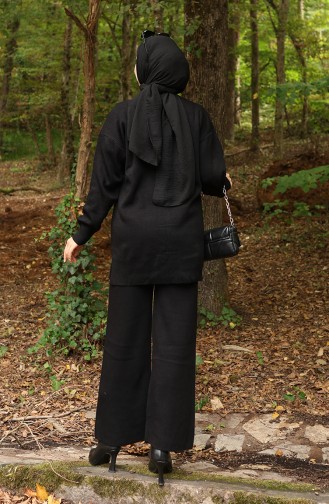 Knitwear Beaded Embroidered Tunic Trousers Two Piece Set 1021-08 Black 1021-08
