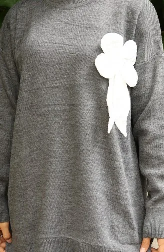 بدلة من قطعتين، بنطال وتونك بتفاصيل زهور، لون رمادي، 1028-05 1028-05