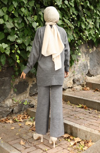 Strickmode Blumen Detail Tunika Hose Zweiteiler 1028-05 Grau 1028-05