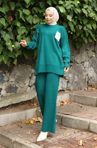 Triko Tunik Pantolon İkili Takım 1029-01 Petrol