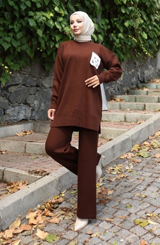 Knitwear Tunic Trousers Two Piece Suit 1029-02 Brown 1029-02