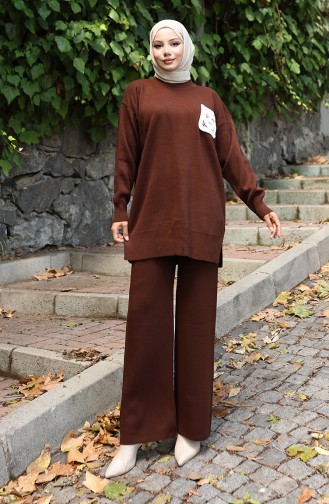 Knitwear Tunic Trousers Two Piece Suit 1029-02 Brown 1029-02