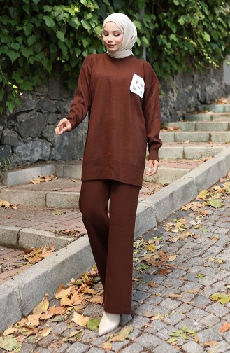 Knitwear Tunic Trousers Two Piece Suit 1029-02 Brown 1029-02