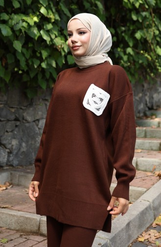 Knitwear Tunic Trousers Two Piece Suit 1029-02 Brown 1029-02