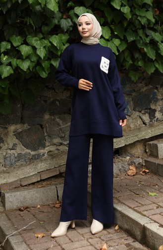 Knitwear Tunic Trousers Two Piece Suit 1029-03 Navy Blue 1029-03