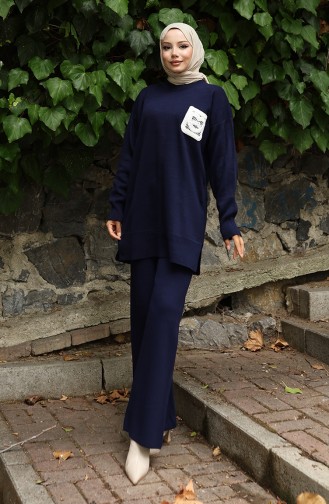 Knitwear Tunic Trousers Two Piece Suit 1029-03 Navy Blue 1029-03