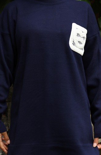 Knitwear Tunic Trousers Two Piece Suit 1029-03 Navy Blue 1029-03