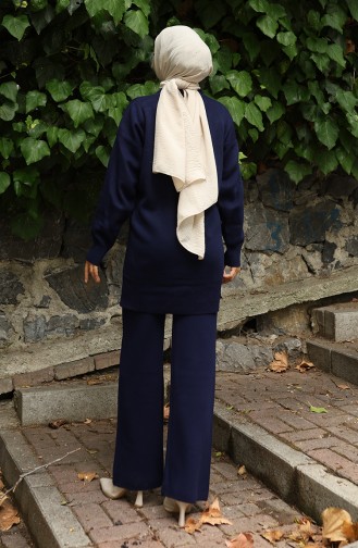 Knitwear Tunic Trousers Two Piece Suit 1029-03 Navy Blue 1029-03