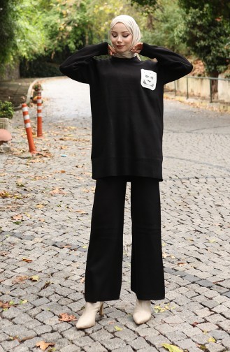 Knitwear Tunic Trousers Two Piece Suit 1029-04 Black 1029-04