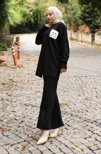 Knitwear Tunic Trousers Two Piece Suit 1029-04 Black 1029-04
