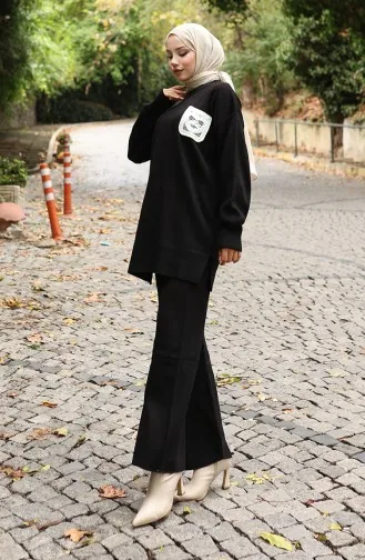 Ensemble Deux Pièces En Tricot Tunique Et Pantalon 1029-04 Noir 1029-04