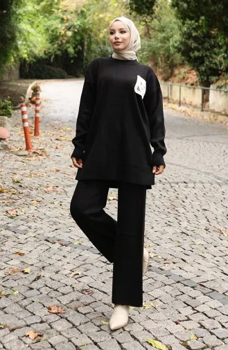 Ensemble Deux Pièces En Tricot Tunique Et Pantalon 1029-04 Noir 1029-04