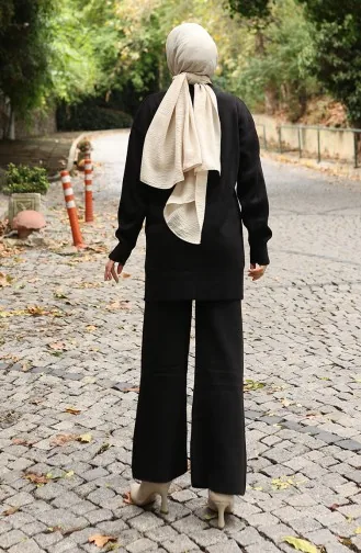 Ensemble Deux Pièces En Tricot Tunique Et Pantalon 1029-04 Noir 1029-04